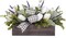 Spring Table Decor Faux White Tulips Arrangement, Spring Easter Tabletop Floral Centerpiece, Artificial Tulip Lavender Eucalyptus Boxwood and Bow in Rectangular Wood Box for Home Decoration, 14in